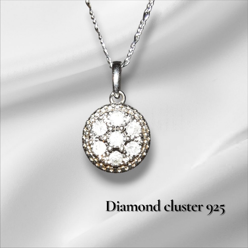 Signed Diamond 925 Sterling Silver Pendant On New Italy Figaro Chain 18in.